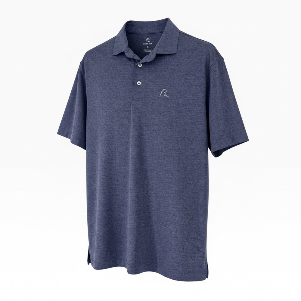 Rhoback Mens Performance Polo Shirt Navy Blue Heather Short Sleeve Golf Top L